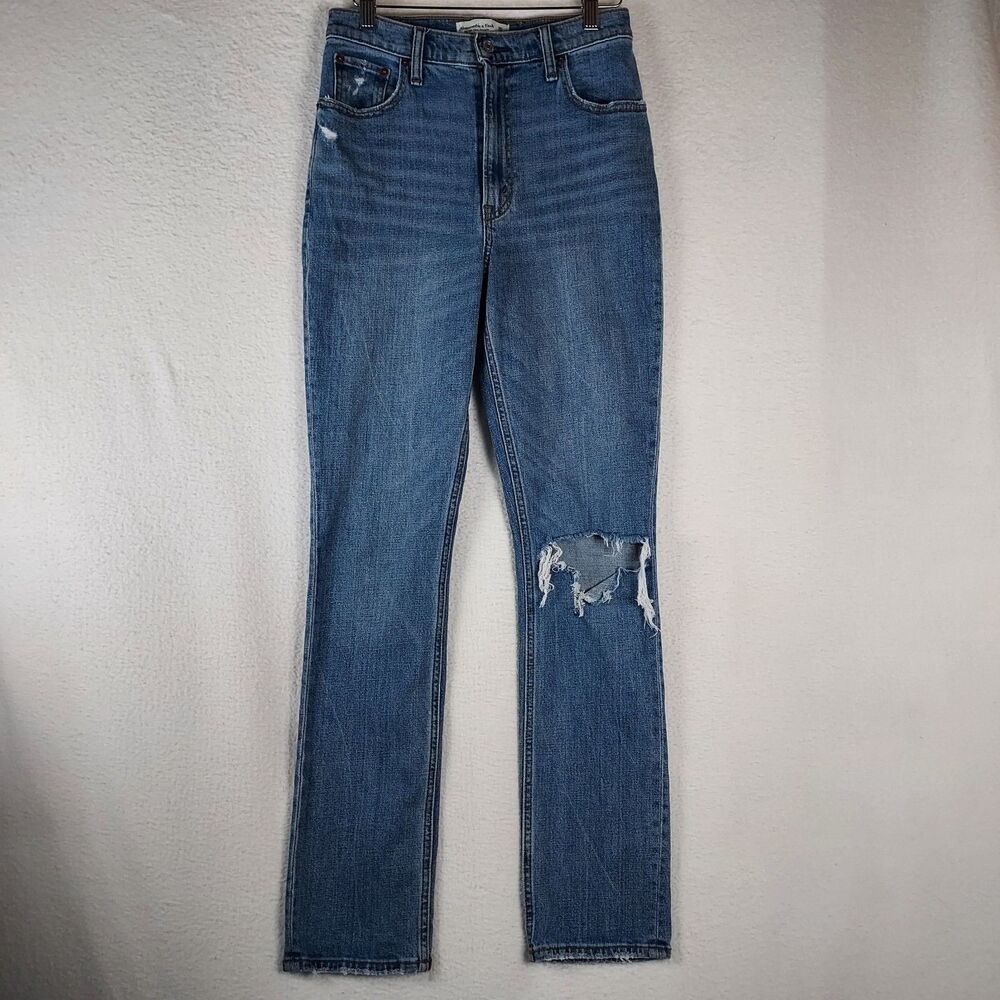 A&F 90s Slim Straight High Rise Women’s Jeans Size 26 Distressed Medium Wash